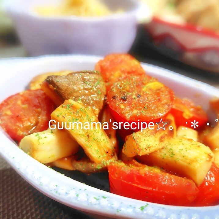 好相性♡エリンギとトマトのオリーブオイル味噌炒め